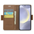 Case for Samsung Galaxy S24, ERBORD Glossy Litchi, wallet with flap, brown