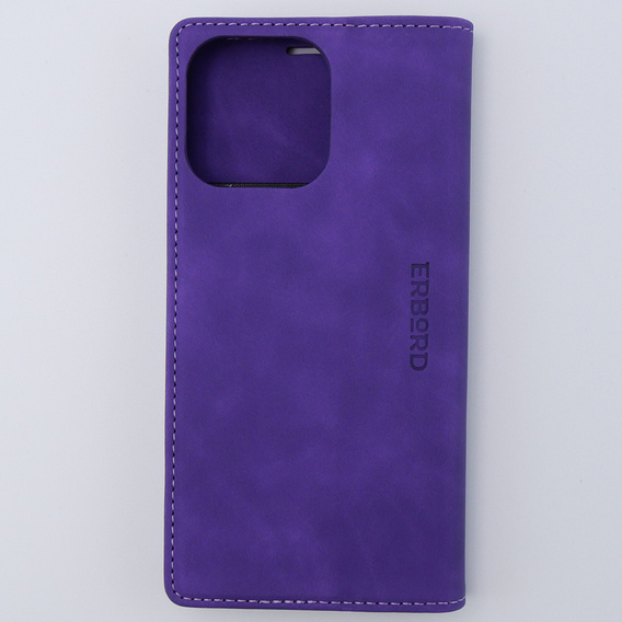 Etui do iPhone 15 Pro, ERBORD Vintage portfel z klapką, fioletowe