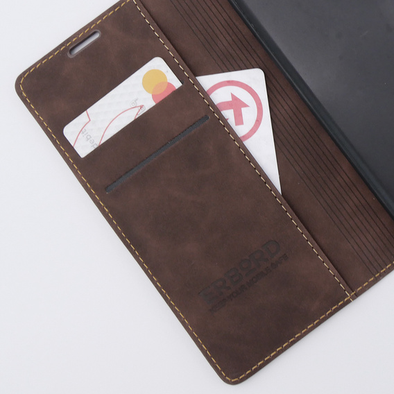 Etui do Xiaomi 13 lite, ERBORD Vintage portfel z klapką, kawowe