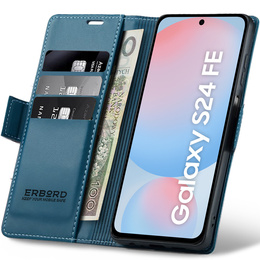 Case for Samsung Galaxy S24 FE, ERBORD Glossy Litchi, wallet with flap, blue