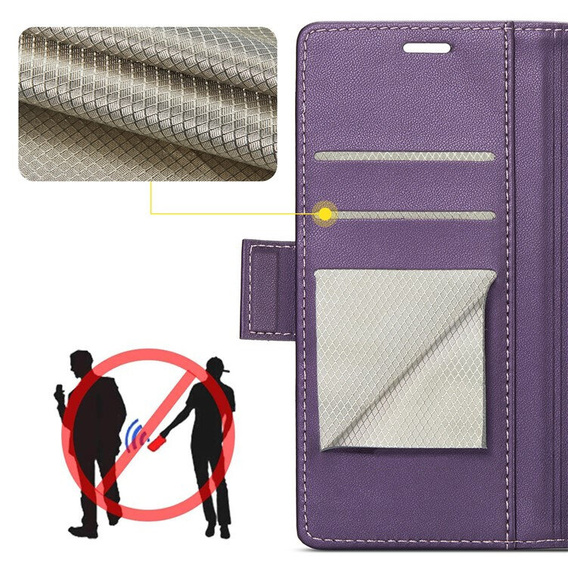 Case for Samsung Galaxy A36, ERBORD Glossy Litchi, wallet with flap, purple
