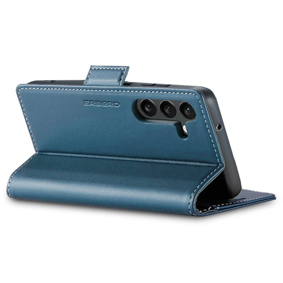 Case for Samsung Galaxy A55, ERBORD Glossy Litchi, wallet with flap, blue
