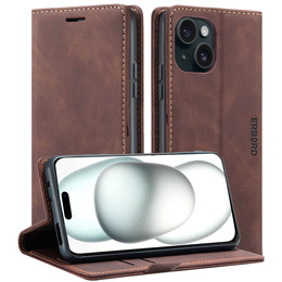 Case for iPhone 15, ERBORD Vintage, wallet with flap, coffee