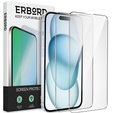 2x Tempered Glass for iPhone 15 Plus, ERBORD 9H Hard Glass for phone screen