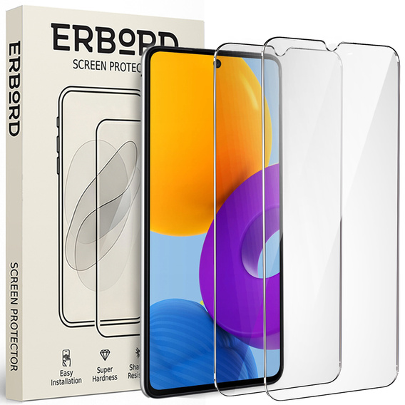 2x Tempered Glass for Samsung Galaxy M52, ERBORD 9H Hard Glass for phone screen