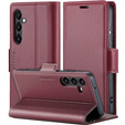 Case for Samsung Galaxy A25 5G, ERBORD Glossy Litchi, wallet with flap, red