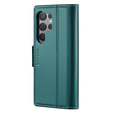 Case for Samsung Galaxy S25 Ultra, ERBORD Glossy Litchi, wallet with flap, green