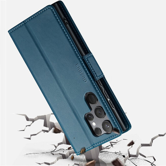 Etui do Samsung Galaxy S24 Ultra, ERBORD Glossy Litchi, portfel z klapką, niebieskie