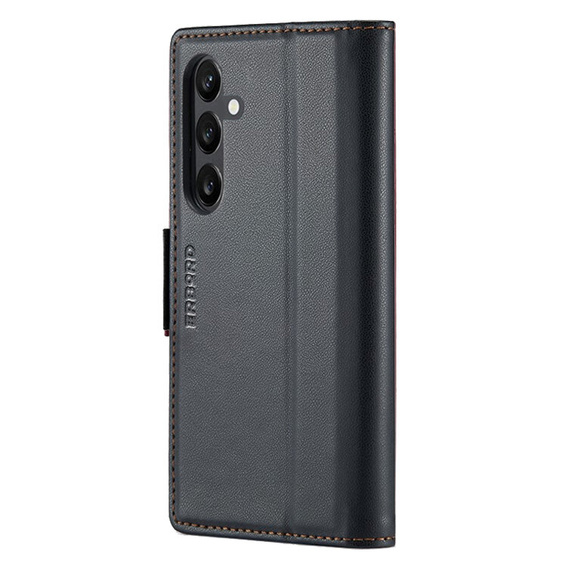 Case for Samsung Galaxy A55, ERBORD Glossy Litchi, wallet with flap, black