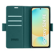 Case for Samsung Galaxy S24 FE, ERBORD Glossy Litchi, wallet with flap, green