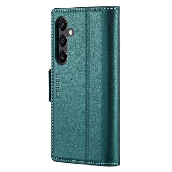 Case for Samsung Galaxy S24, ERBORD Glossy Litchi, wallet with flap, green