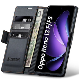 Case for Oppo Reno 13F / Oppo Reno 13FS, ERBORD Glossy Litchi, wallet with flap, black