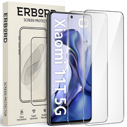 2x Tempered Glass for Xiaomi 11T/11T Pro, ERBORD 9H Hard Glass for phone screen