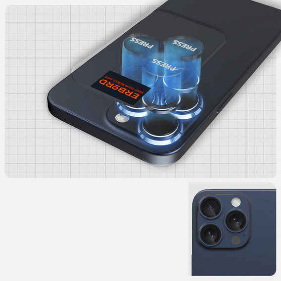 2x Szkło na aparat ERBORD OPTIK Pro do iPhone 16 Pro/16 Pro Max / 15 Pro/15 Pro Max/14 Pro/14 Pro Max, tytanowe niebieskie