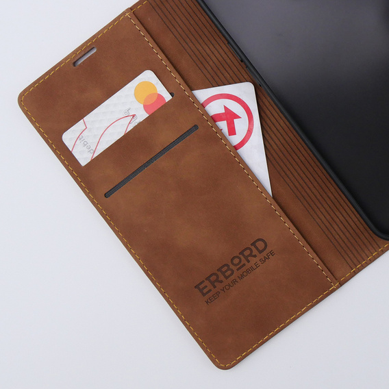 Case for iPhone 15 Pro Max, ERBORD Vintage, wallet with flap, brown
