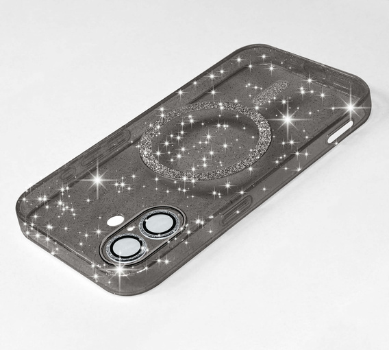 Case for iPhone 16, ERBORD Glitter MagSafe, black + Screen Glass