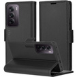 Case for Oppo Reno 12 Pro, ERBORD Glossy Litchi, wallet with flap, black