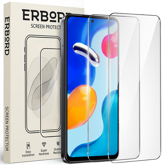 2x Szkło Hartowane do Xiaomi Redmi Note 11 Pro, ERBORD 9H Hard Glass, szybka