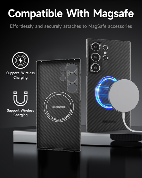 Case for Samsung Galaxy S24 Ultra, ERBORD Full Kevlar, for MagSafe, black