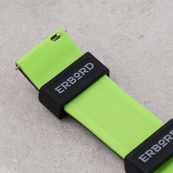 Pasek Silikonowy ERBORD Uniwersalny 20mm, Dual Color, czarny / limonkowy / srebrna klamra