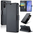 Case for Samsung Galaxy S25 FE, ERBORD Glossy Litchi, wallet with flap, black