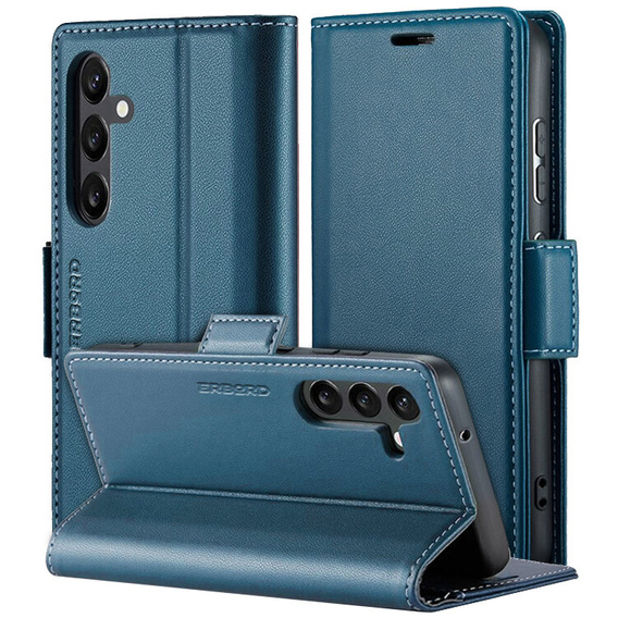 Etui do Samsung Galaxy A55, ERBORD Glossy Litchi, portfel z klapką, niebieskie