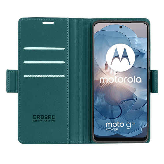 Etui do Motorola Moto G24 / G24 Power / G04, ERBORD Glossy Litchi, portfel z klapką, zielone