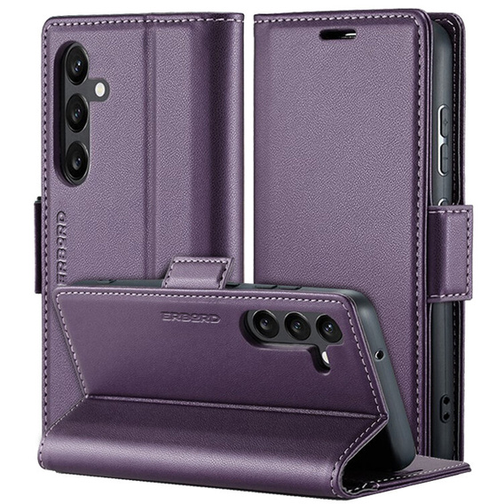 Case for Samsung Galaxy A55, ERBORD Glossy Litchi, wallet with flap, purple