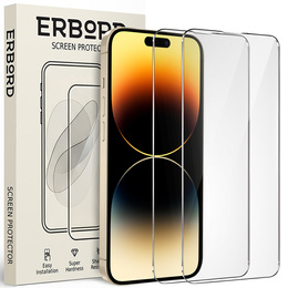 2x Tempered Glass for iPhone 14 Pro Max, ERBORD 9H Hard Glass for phone screen