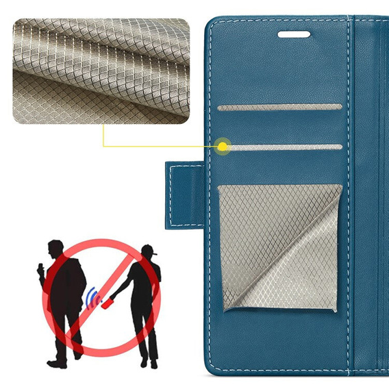 Case for Xiaomi Redmi Note 14 5G, ERBORD Glossy Litchi, wallet with flap, blue