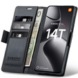 Case for Xiaomi 14T Pro, ERBORD Glossy Litchi, wallet with flap, black