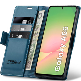 Case for Samsung Galaxy A56, ERBORD Glossy Litchi, wallet with flap, blue