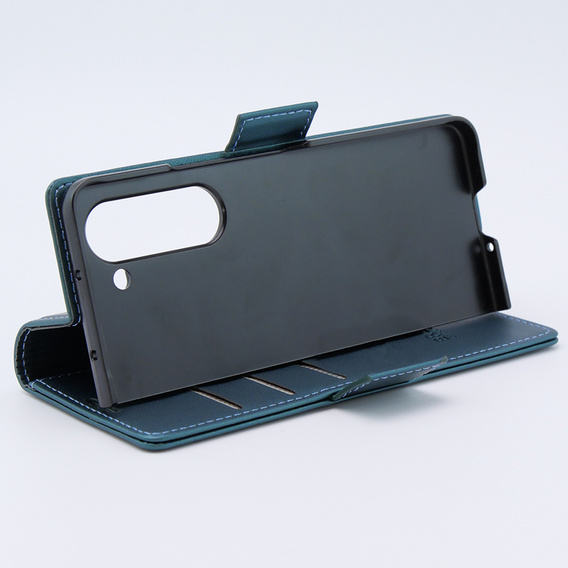 Case for Samsung Galaxy Z Fold 5 5G, ERBORD Glossy Litchi, wallet with flap, green