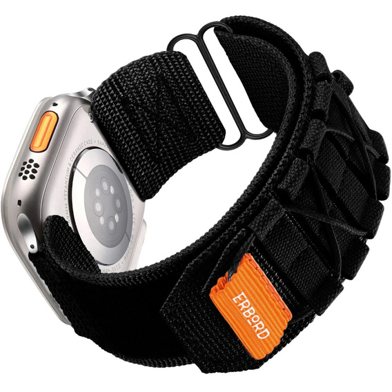 Pasek Nylonowy ERBORD Runner do Apple Watch 1/2/3/4/5/6/7/8/9/10/11/SE Ultra 1/2/3 42/44/45/46/49mm, Czarny