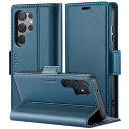 Case for Samsung Galaxy S24 Ultra, ERBORD Glossy Litchi, wallet with flap, blue