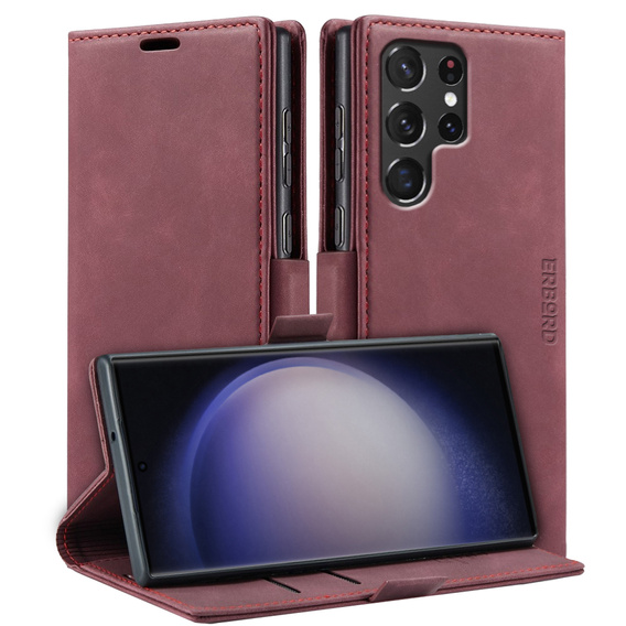 Case for Samsung Galaxy S23 Ultra, ERBORD Vintage, wallet with flap, red