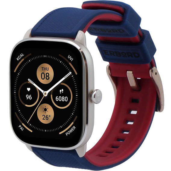 Pasek Silikonowy ERBORD Uniwersalny 20mm, Dual Color, niebieski / czerwony / różowo złota