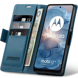 Case for Motorola Moto G24 Power, ERBORD Glossy Litchi, wallet with flap, blue