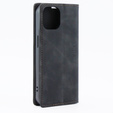 Case for iPhone 15, ERBORD Vintage, wallet with flap, black