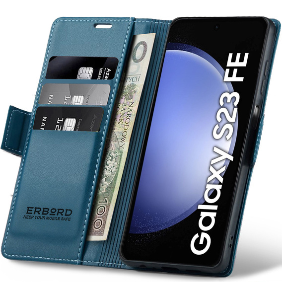 Etui do Samsung Galaxy S23 FE, ERBORD Glossy Litchi, portfel z klapką, niebieskie