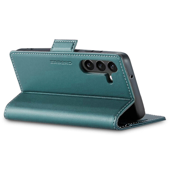 Case for Samsung Galaxy S24, ERBORD Glossy Litchi, wallet with flap, green