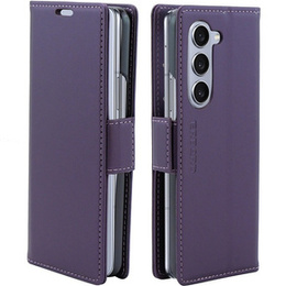 Case for Samsung Galaxy Z Fold 5 5G, ERBORD Glossy Litchi, wallet with flap, purple