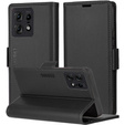 Case for Motorola Edge 50 Pro, ERBORD Glossy Litchi, wallet with flap, black
