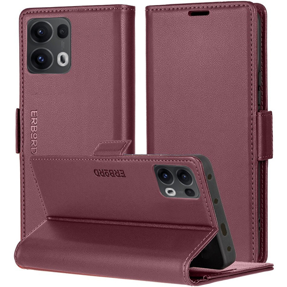 Case for Oppo Reno 13 Pro, ERBORD Glossy Litchi, wallet with flap, red