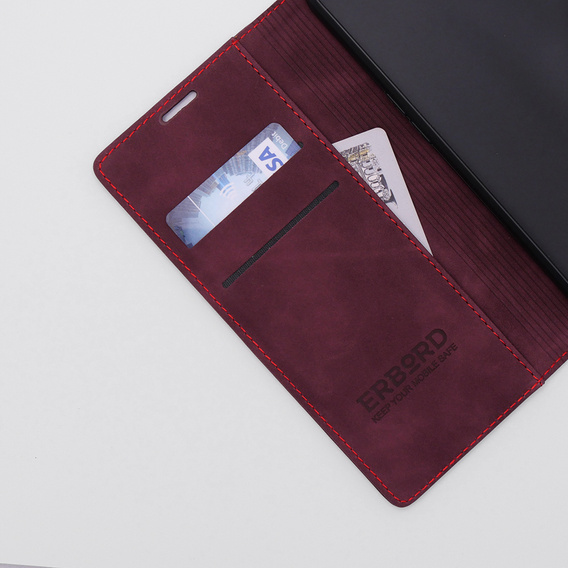 Etui do Motorola Moto G73, ERBORD Vintage portfel z klapką, czerwone
