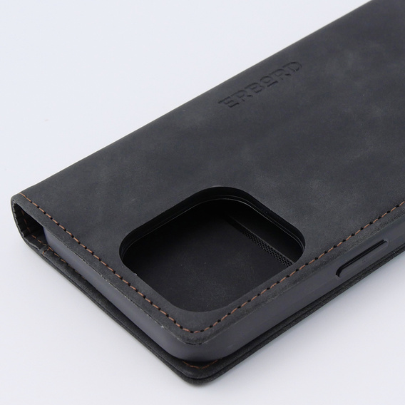 Etui do iPhone 15 Pro, ERBORD Vintage portfel z klapką, czarne