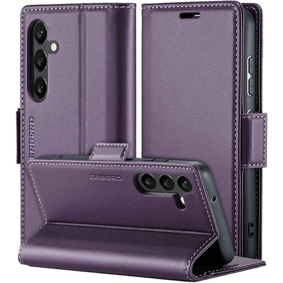 Case for Samsung Galaxy A25 5G, ERBORD Glossy Litchi, wallet with flap, purple