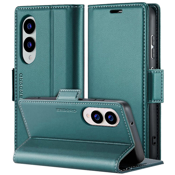 Case for Samsung Galaxy S25 Edge, ERBORD Glossy Litchi, wallet with flap, green