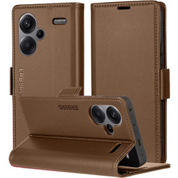 Case for Xiaomi Redmi Note 13 Pro+, ERBORD Glossy Litchi, wallet with flap, brown