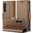 Case for Samsung Galaxy A25 5G, ERBORD Glossy Litchi, wallet with flap, brown